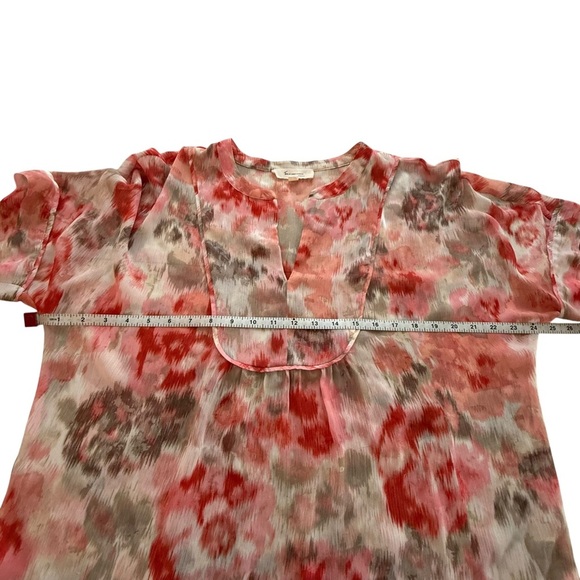Vince Camuto Red, Pink and Gray Floral Sheer Blouse - Picture 5 of 7